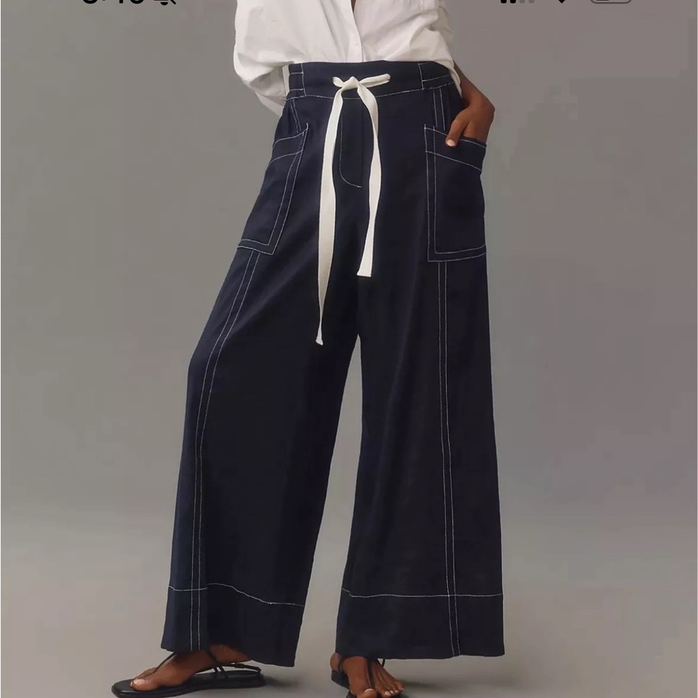 Maeve La Ponche Wide Leg linen pants in Navy size xs